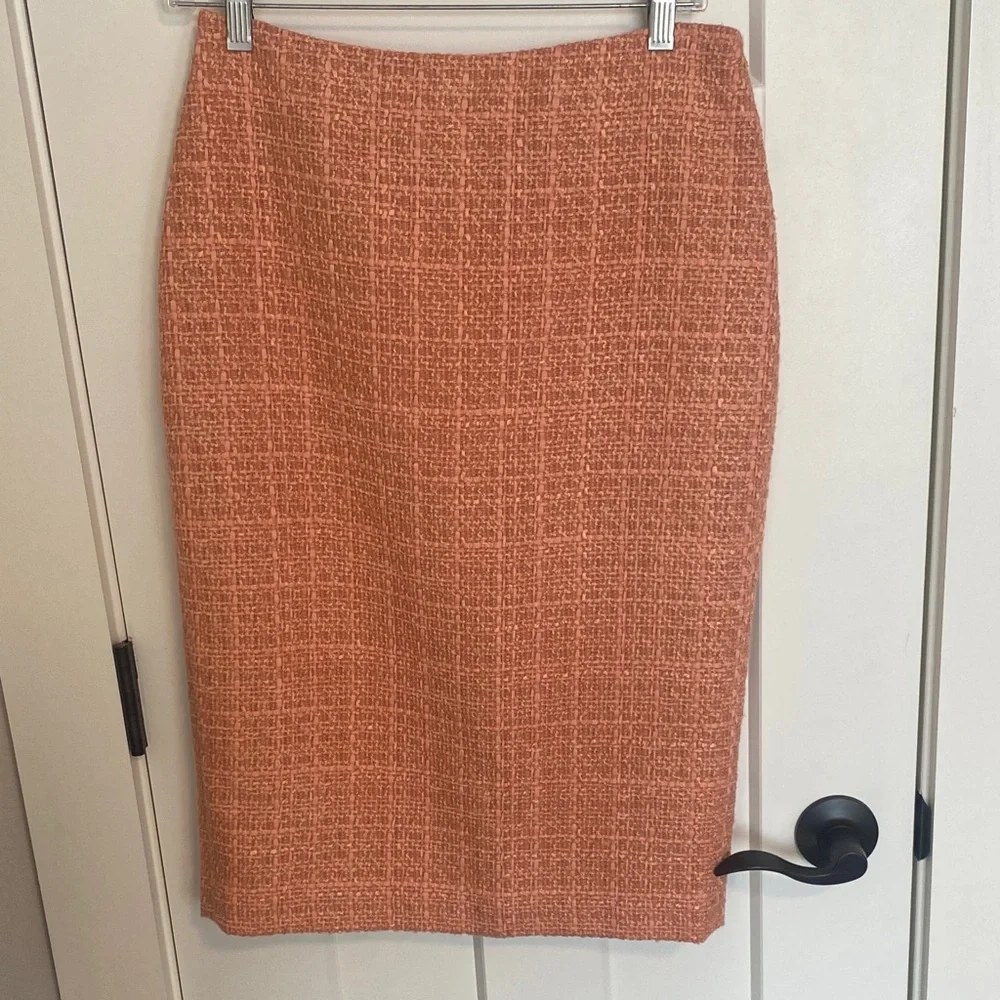 Donna Karan Textured Orange Pencil Skirt